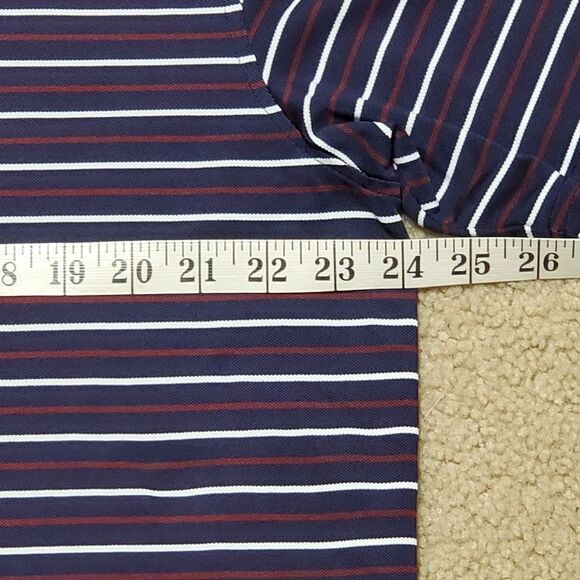 Peter Millar Mens Sz Large Striped Summer Comfort Polo Shirt Navy Red White - Picture 7 of 11